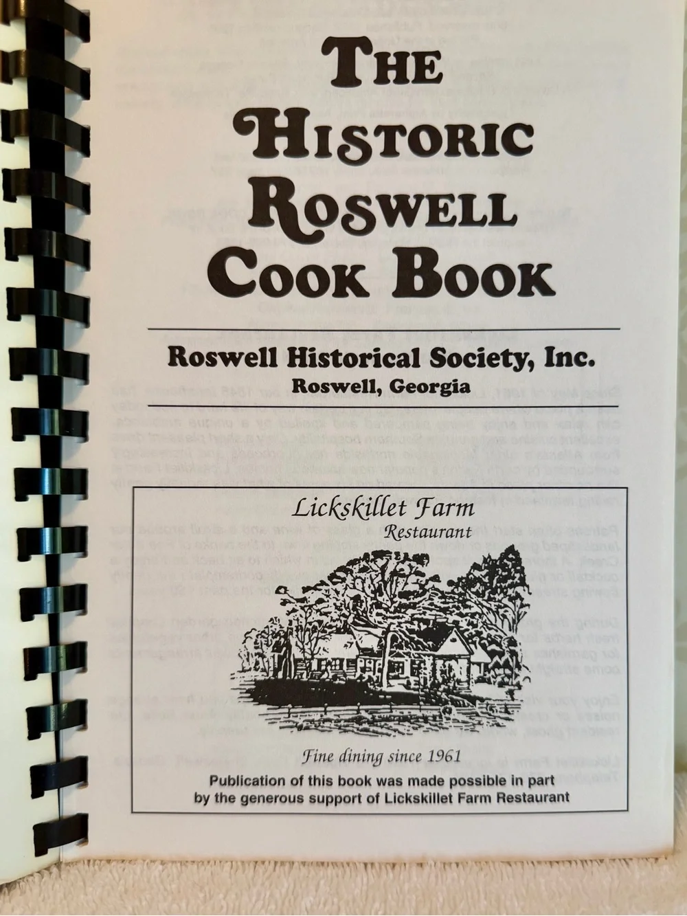 The Historic Roswell Cook Book – Roswell Historical Society Georgia – 1995